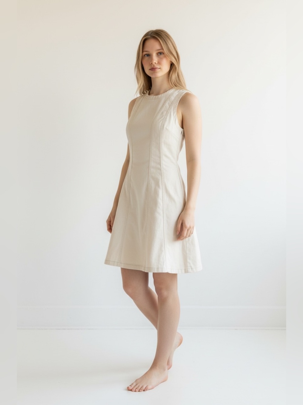 Song of Style Cream Denim Sleeveless Mini Dress